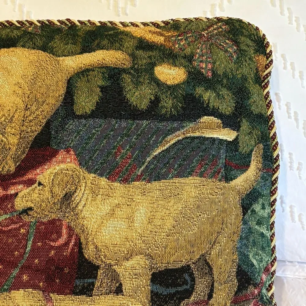 Vintage Lab Puppies Dogs Christmas Tapestry Throw Pillow By Mia Lane 16”x16”